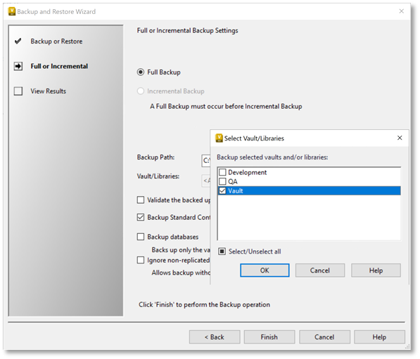 backup and restore wizard vault